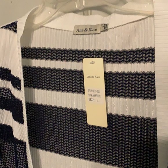 Sheer Navy and Striped Open Front Cover Up - Picture 2 of 3